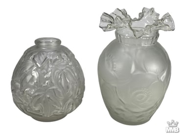 Vintage French Art Glass Flower Vases 2pc LOT