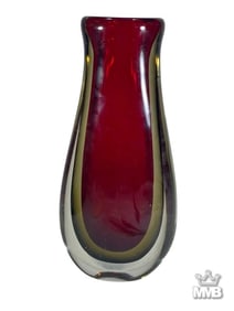 Flavio Poli Style Murano Art Glass Red Vase