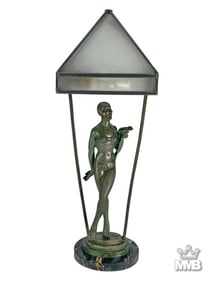 M. Salvado Art Deco Spelter & Marble Lamp SIGNED
