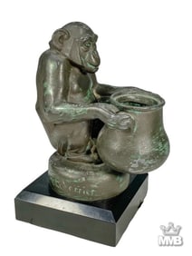 Max Le Verrier Spelter & Marble Monkey Inkwell