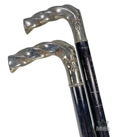 Silverplated Handle & Wood Walking Canes 2pc LOT