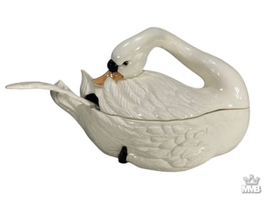 Large 20th C. Ceramic Swan Tureen w/ Ladle 10.5"
