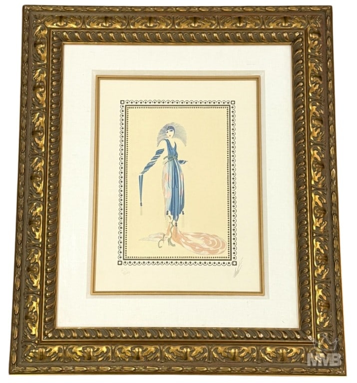 Erte 'La Pretentieuse' Color Lithograph SIGNED: Erte (Romain de Tirtoff), (Russian/French, 1892 - 1990) color lithograph on paper titled 'La Pretentieuse'. From the 'Vamps Suite'. Hand signed in pencil to the lower right corner. Numbered 271/300 in