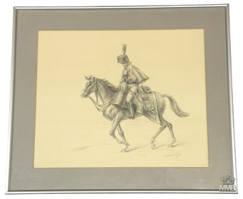 Raymond Whyte Cavalryman on Horseback Hand Drawing