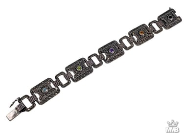 Deco Style Sterling Silver & Marcasite Bracelet