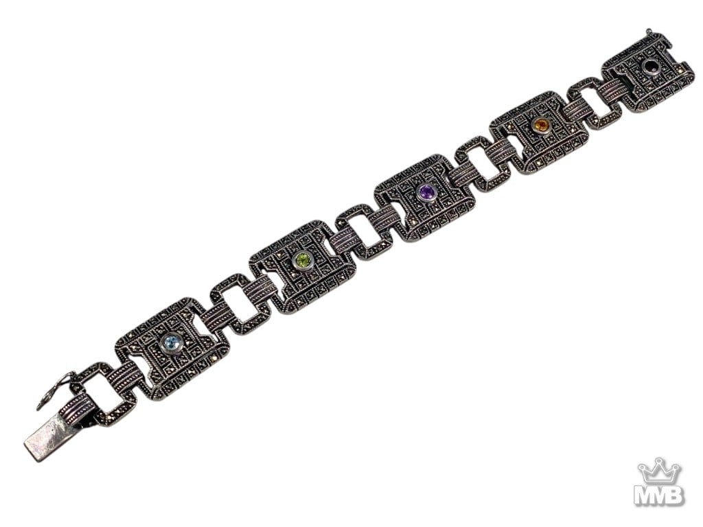 Deco Style Sterling Silver & Marcasite Bracelet (1 of 5)