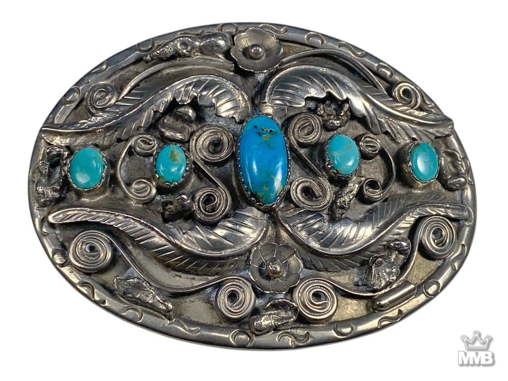Mexican 925 Sterling Silver & Turquoise Buckle (1 of 4)