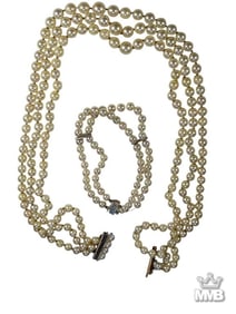 Antique Pearl Necklace & Bracelet with Metal Clip