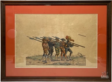 Vintage German Court XV C Soldiers Woodcut Print