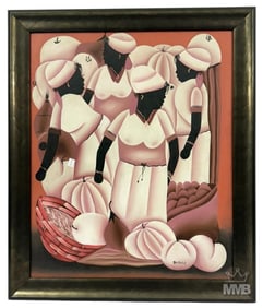 Haitian Folk Art Acrylic Painting Signed Bernard
