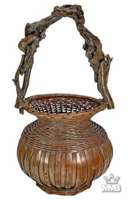 Japanese Root Handle Bamboo Ikebana Basket