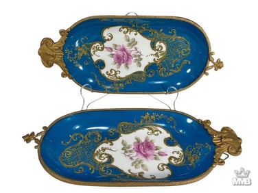 Petit Paris Porcelain & Bronze Trays 2pc LOT
