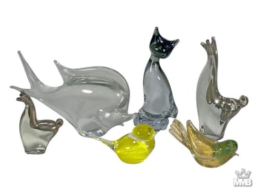 Assorted Murano Art Glass Animal Figurines 6pc LOT