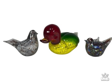 Murano Art Glass Duck & Birds Figurines 3pc LOT