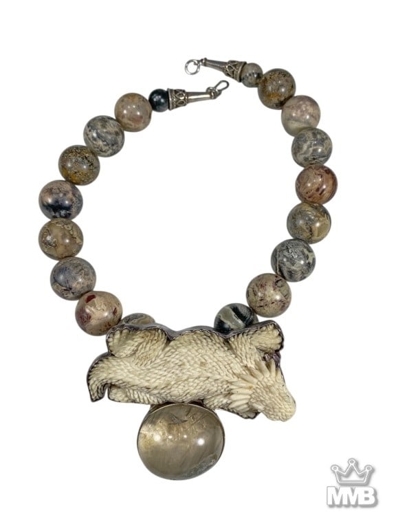 Sterling Silver Rock Crystal Stone Lizard Necklace (1 of 7)