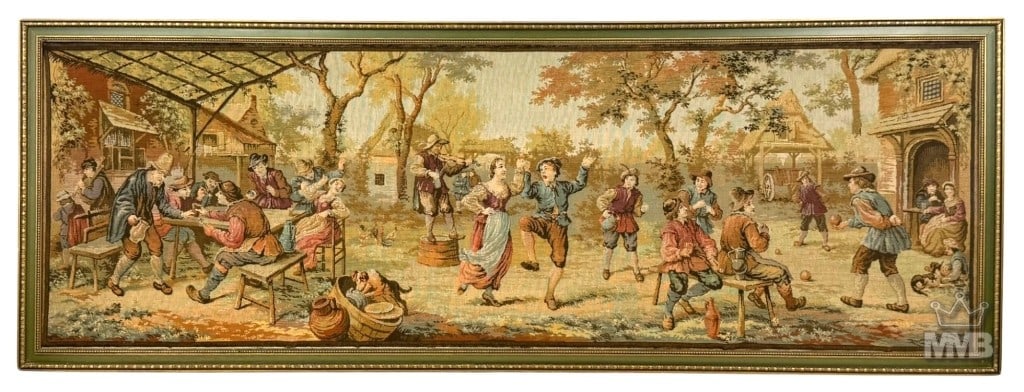 French Large Framed Garden Tapestry Tavern Scene (1 of 9)