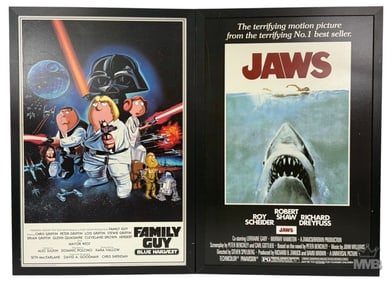 Family Guy & Jaws Vintage Framed Posters 2pc LOT