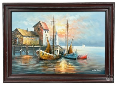Max Savy Harbor Scene Oil Painting / Canvas SIGNED