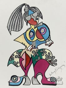 Abstract Female Figure Mixed Media Painting SIGNED