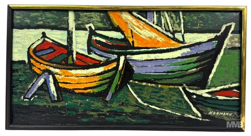 Hand Embellished Serigraph on Linen Signed Neumann
