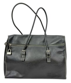 Escada Black Leather Satchel Tote Purse w/ Padlock