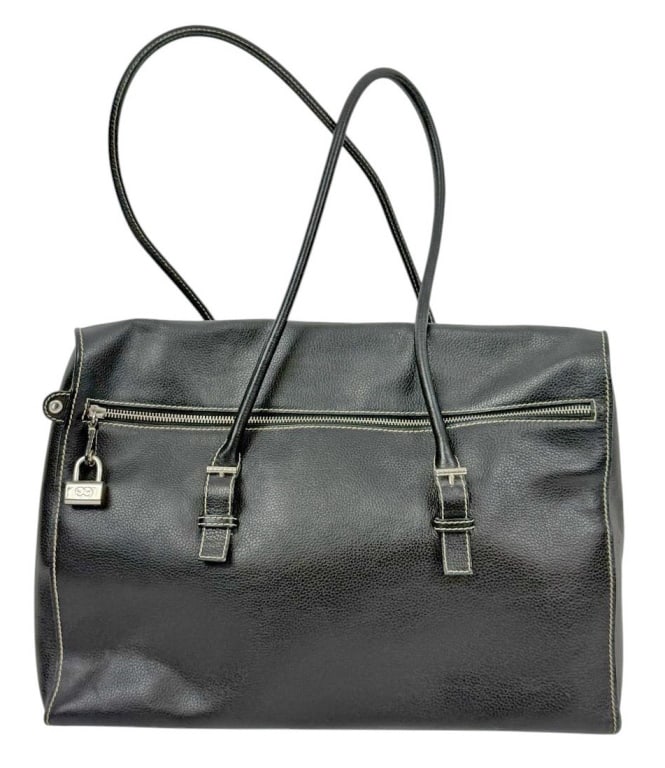 Escada Black Leather Satchel Tote Purse w/ Padlock (1 of 9)