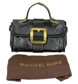 Michael Kors Black Leather Gold-Tone Handbag Purse