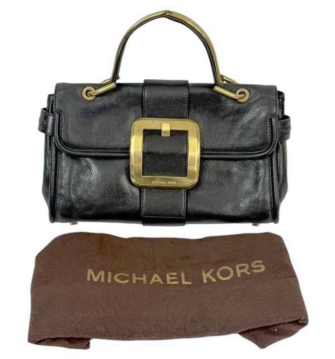 Michael Kors Black Leather Gold-Tone Handbag Purse (1 of 10)