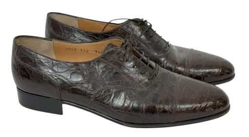 Ferragamo Mens Brown Alligator Oxford Shoes Sz 9.5