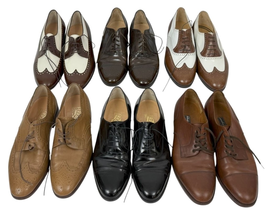 Ferragamo Designer Leather Dress Shoes 6 Pair LOT (1 of 11)