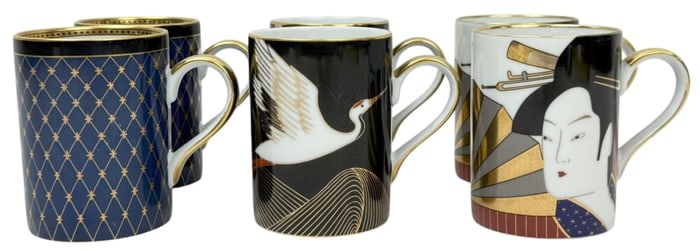 Fitz & Floyd Japanese Porcelain Coffee Cups 6pcs