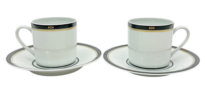 Pair of Cartier Porcelain Demitasse Cups & Saucers