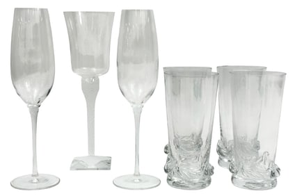 Daum, Lalique & Tiffany Crystal Glasses 7pc LOT
