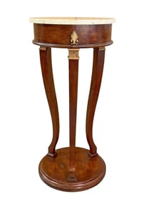 Elegant Marble Top Mahogany & Bronze Pedestal