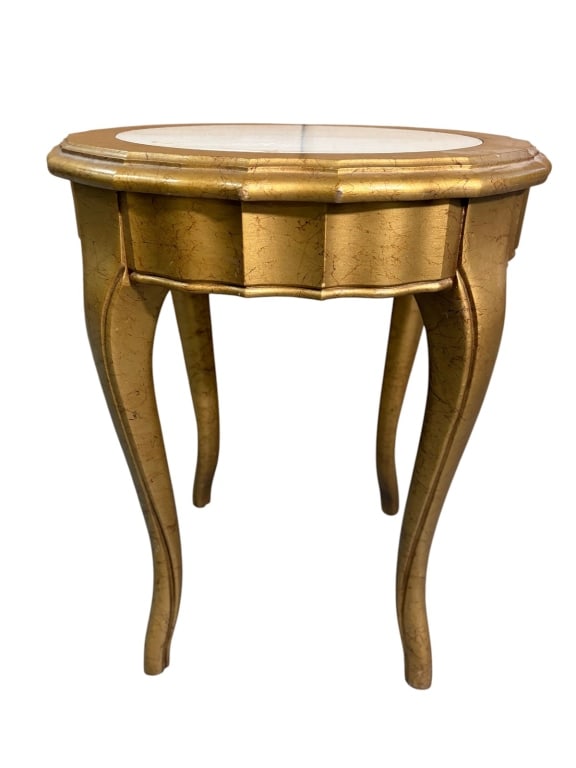 Elegant Marble Top Gilt Wood Small Side Table (1 of 4)