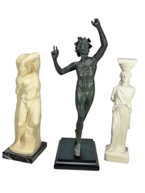 Faun, Caryatid & Nude Resin Statues 3pc LOT