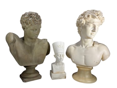 David, Hermes & Nefertiti Resin Busts 3pc LOT