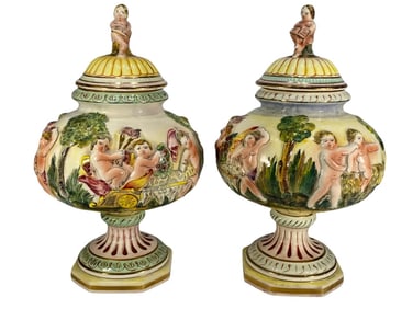 Capodimonte Italian Lidded Porcelain Urns 2pc LOT