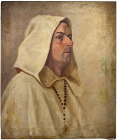 Antique Religious Monk Oil Painting on Canvas
