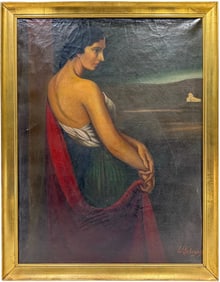 Antique Woman Oil Painting on Canvas SIGNED