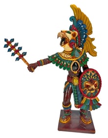 Aztec Mayan Jaguar Warrior Painted Resin Statue