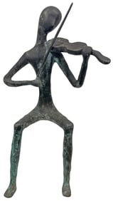 Figural Bronze Abstract Seated Violinist Sculpture