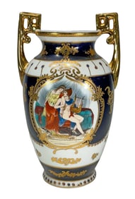 LF Fine Porcelain Limoges PRC Cobalt Porcelain Urn