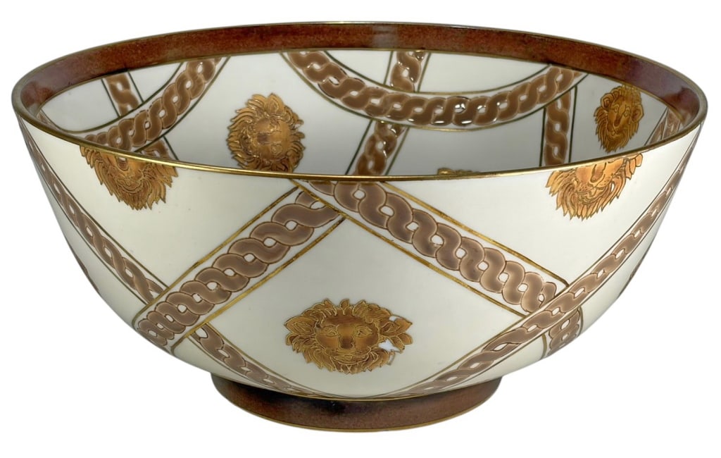 Large Lions Design Glazed Porcelain Bowl (1 of 7)