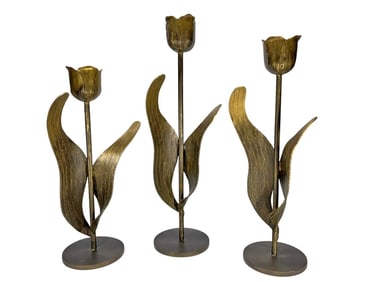 Gilt Bronze Tulips Candlesticks 3pc LOT