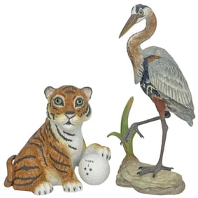 Boehm Porcelain Heron & Tiger Figurines 2pc LOT