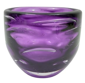 Orrefors Amethyst Crystal Art Glass Wave Bowl