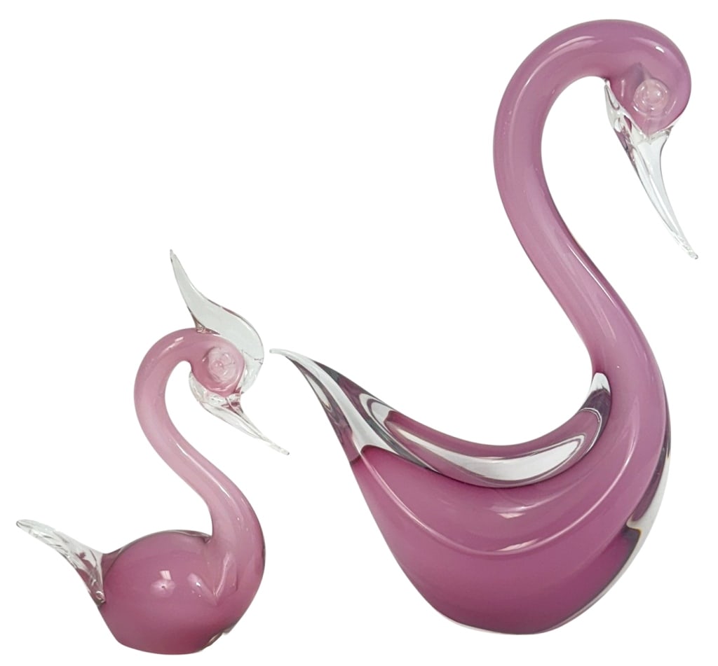 Italian Murano Pink Swan Art Glass Sculptures 2pcs (1 of 4)