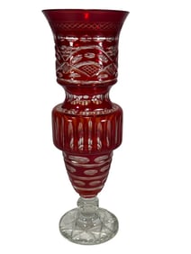 Bohemian Czech Ruby Cut to Clear Crystal Vase