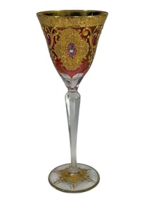 Moser Style Bohemian Gilt Purple Crystal Goblet